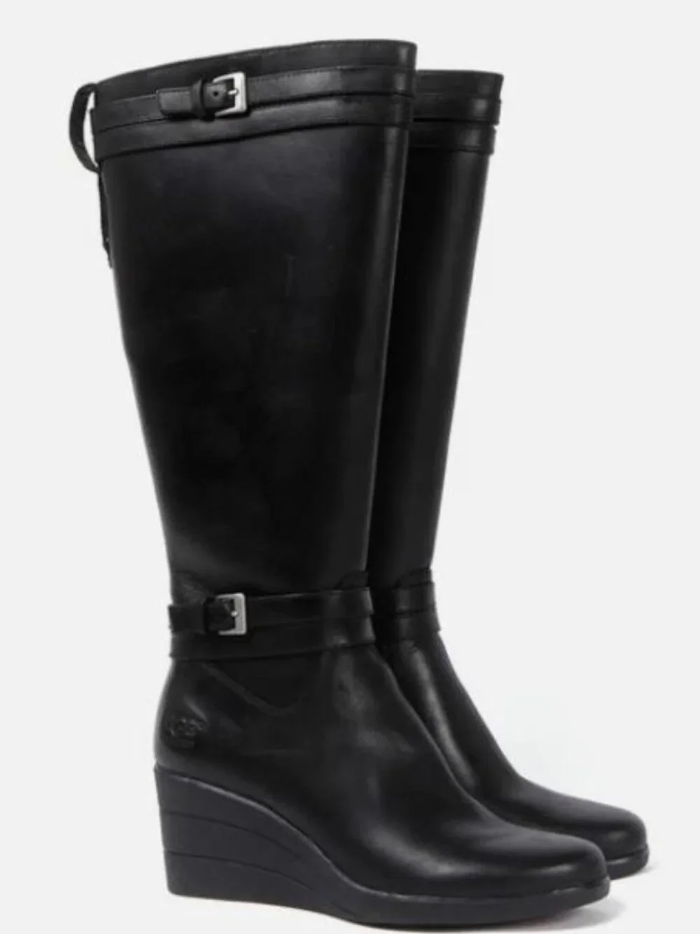 UGG Irmah Riding Boots Waterproof Leather 9 Black Wellies Wedge Platform Chunky